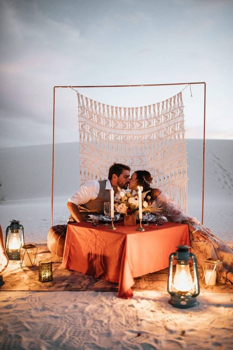 Evening desert event setup for guests in Jaisalmer