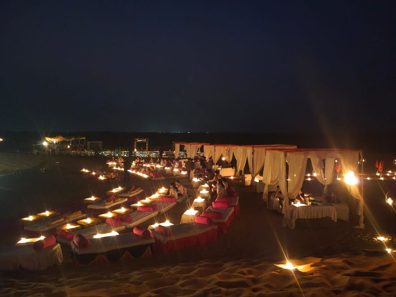 Group dinner event seating in the desert near Jaisalmer