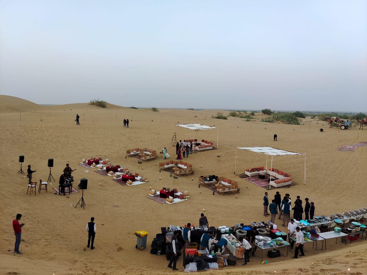 Private couple dinner table arranged in the Jaisalmer desert