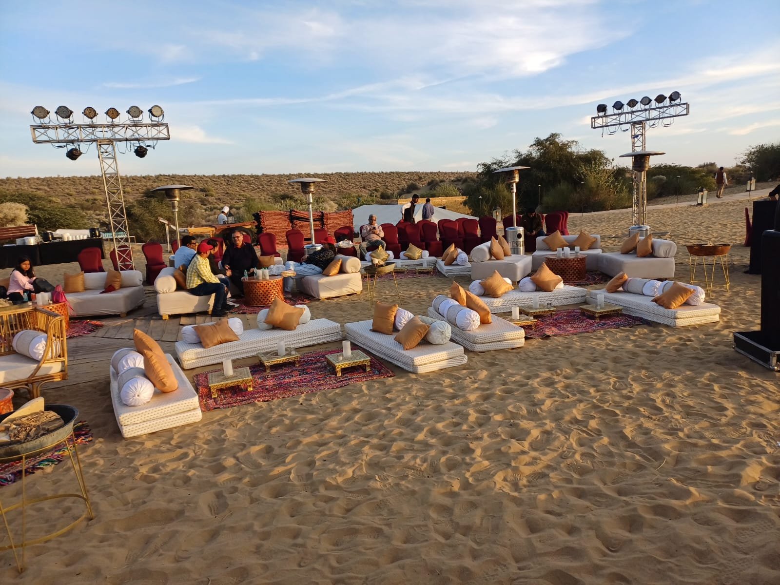 Corporate desert event setup with guest seating in Jaisalmer